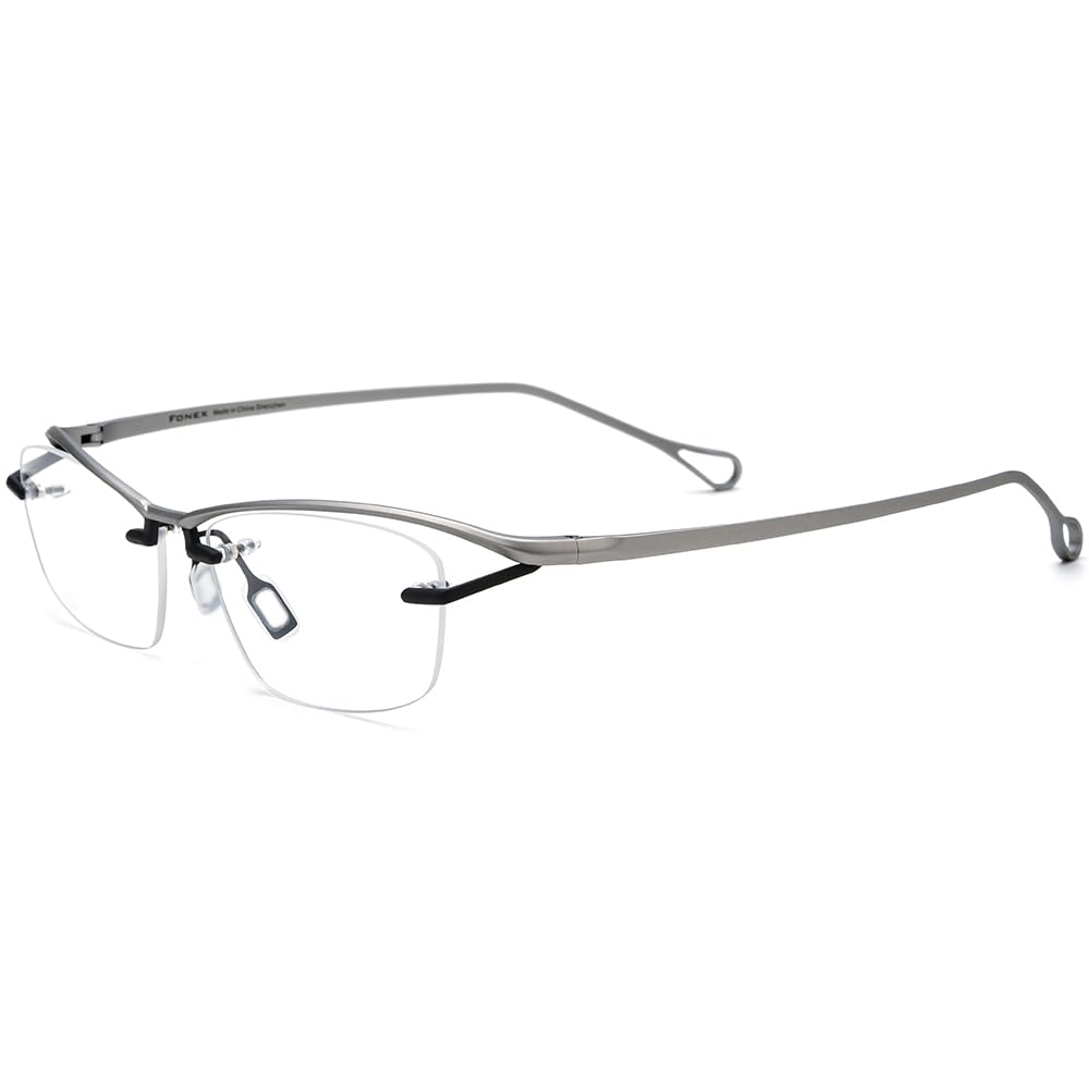 FONEX Pure Titanium Glasses Frame Men Semi Rimless Square Eyeglasses Eyewear DTX416