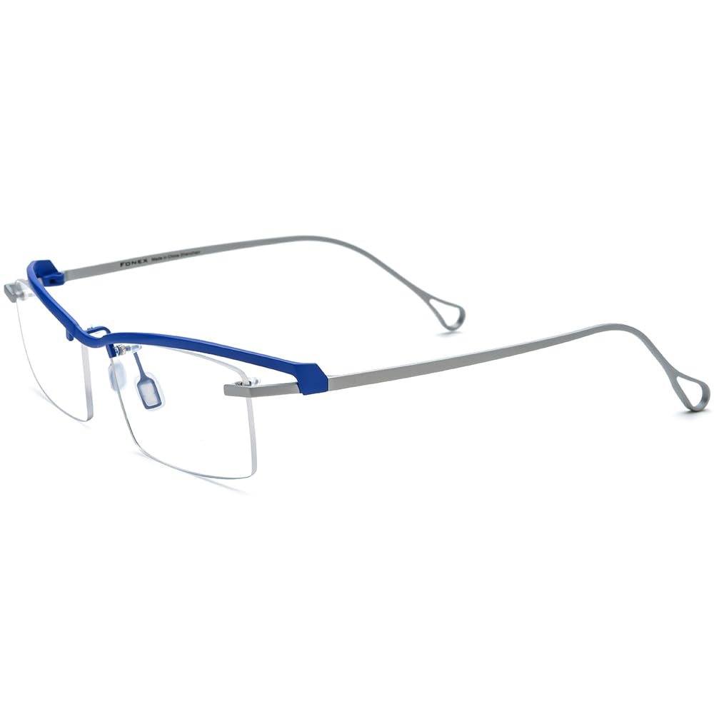 FONEX Pure Titanium Glasses Frame Men Semi Rimless Square Eyeglasses Eyewear DTX416