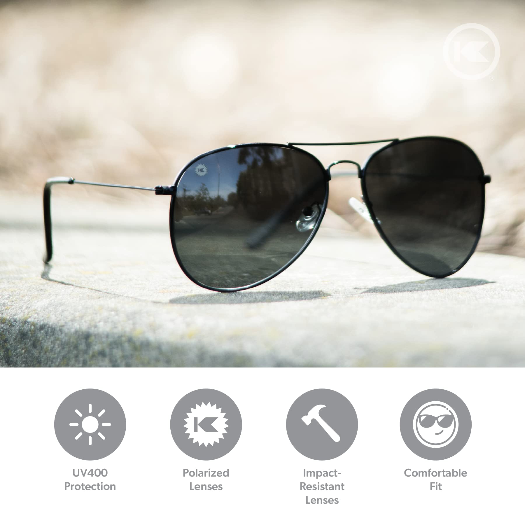 Knockaround Mile Highs Polarized Aviator Sunglasses for Men & Women - UV400 Protection