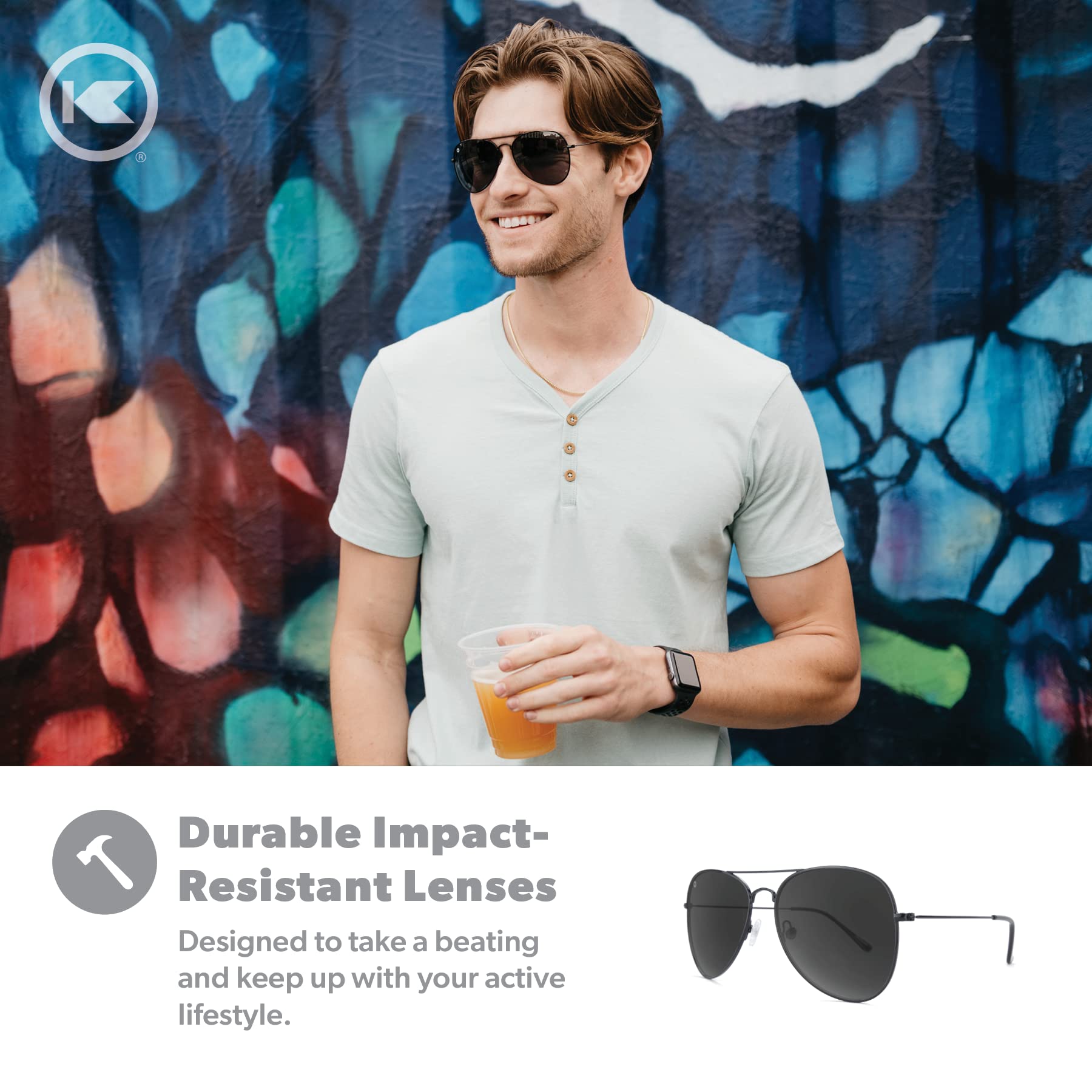 Knockaround Mile Highs Polarized Aviator Sunglasses for Men & Women - UV400 Protection